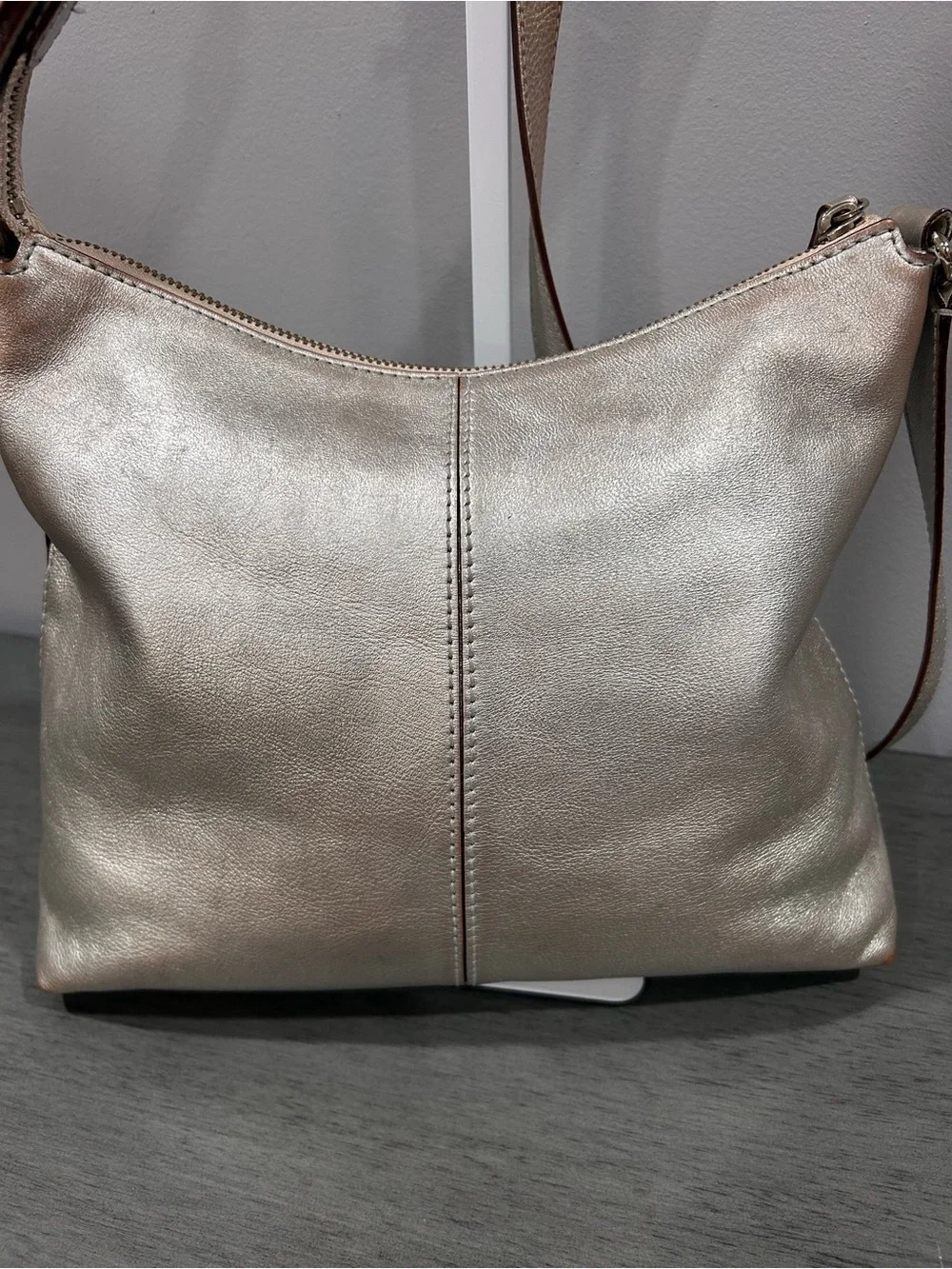 Kate Spade Metallic Silver/Champagne Leather Crossbody Bag
